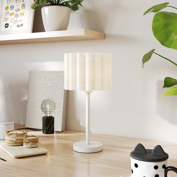 HOMAIRE Retro bordslampa med vit plastskärm och knappströmbrytare, E27 Vit