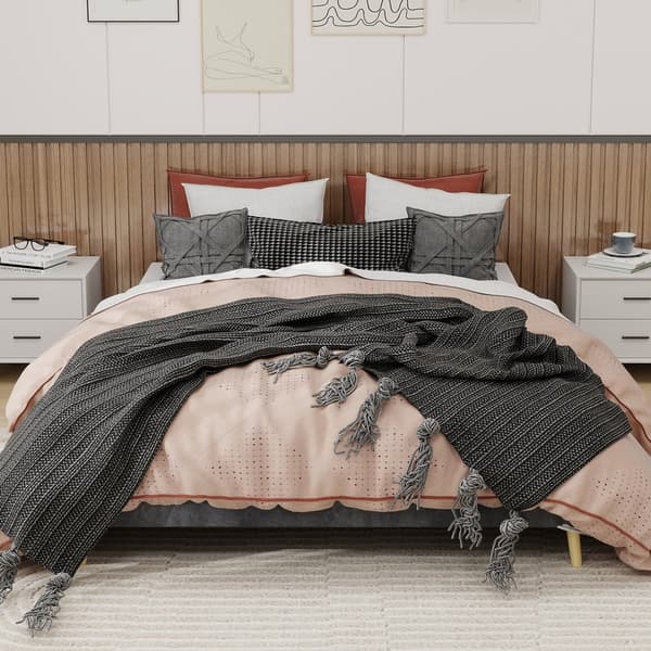 HOMAIRE Modern Minimalist Grå Plattformssäng med Stabil Multi-Support Bas Grå 200 x 160 x 14 cm