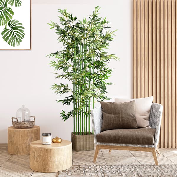 HOMAIRE konstgjord bambu 180 cm, realistisk grön konstväxt i polyester och bambu, lättskött för inomhusbruk Grön