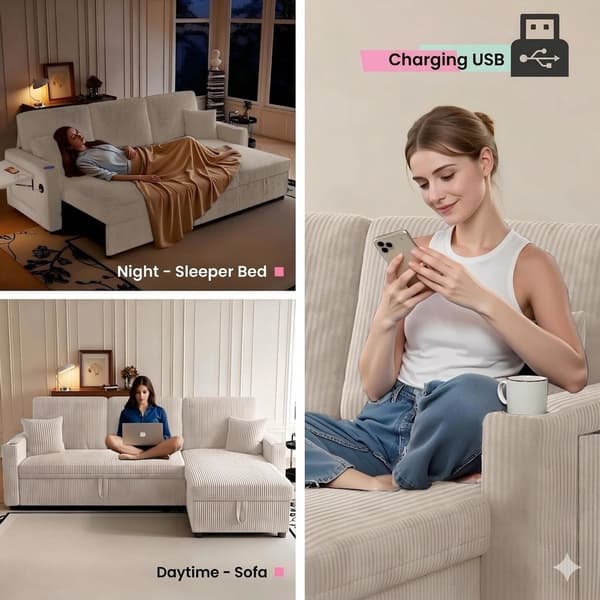 HOMAIRE L-formad bäddsoffa med förvaring i beige Manchester-tyg Beige