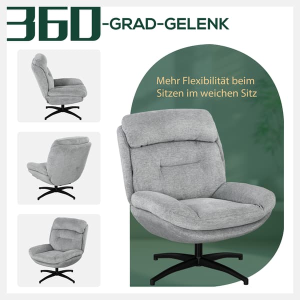 HOMAIRE Drejsessel 360° Chenillegrå med integrerade armstöd och svarta stålben Grå