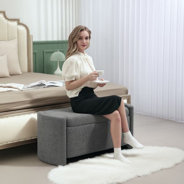 HOMAIRE sittbänk med förvaring, stoppad skobänk 105x44x45,5 cm, grå, eukalyptusträ och polyester Grå