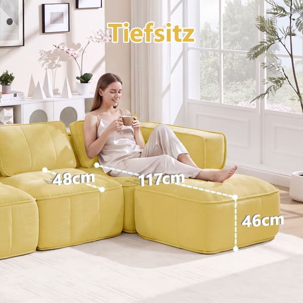 HOMAIRE 4-sits L-format modulsoffa med schäslong, gul, högdensitetsskum Gul 344 x 162 x 67 cm