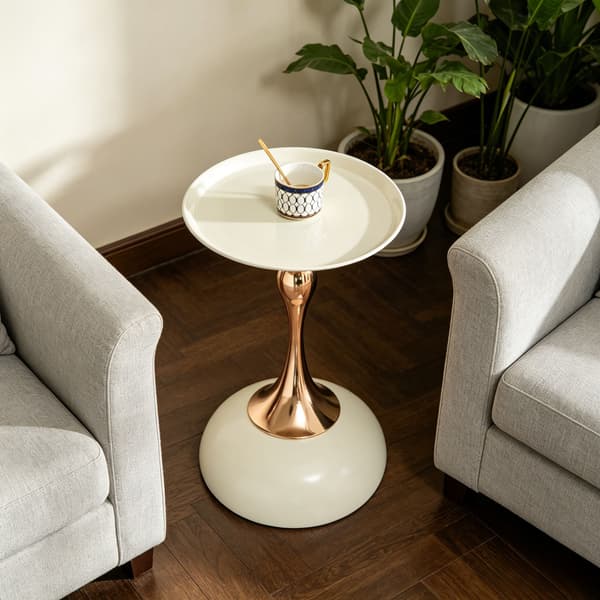 HOMAIRE Modern Martini Små Rundade Sidobord 38 cm Vit med Guldbas Vit+Guld 38 x 38 x 54 cm