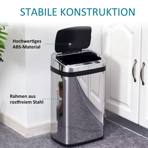 HOMAIRE Sensorpapperskorg 30L i rostfritt stål med rörelsesensor, automatisk öppning, silver Silver