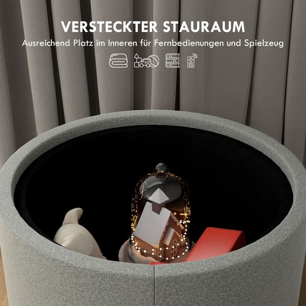 HOMAIRE sittpuff med förvaring, vändbart lock, grå polyester och MDF, 56x56x42 cm Grå