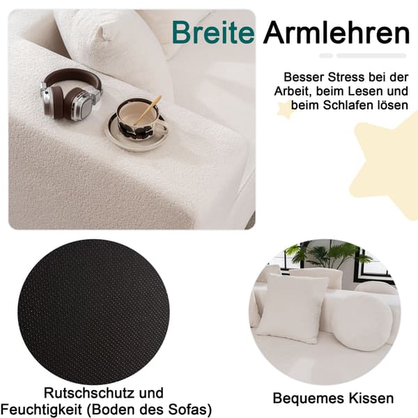 HOMAIRE Modern modulärt skumfyllt soffa utan montering, vit Chenille Vit 263 x 171 x 66 cm