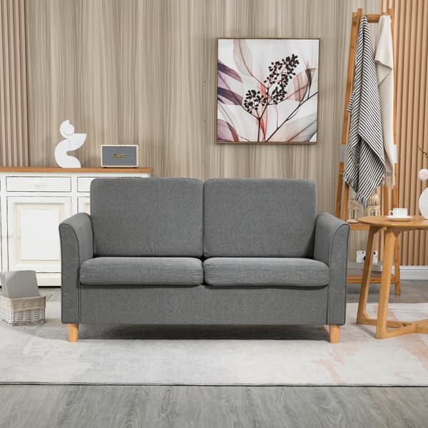 HOMAIRE 2-sits soffa med träben, ljusgrå linneklädsel, stoppad modern dubbelsoffa för vardagsrum och sovrum Ljusgrå