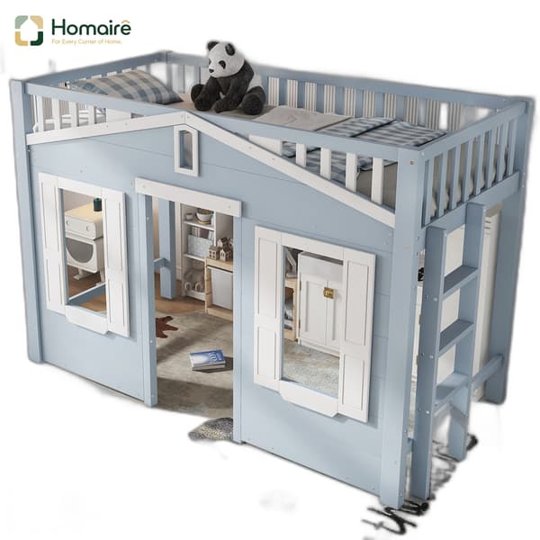 HOMAIRE Barnsäng Loft 90x200 cm Blå med flexibel trappmontering Vit+Blå 210 x 95 x 135 cm