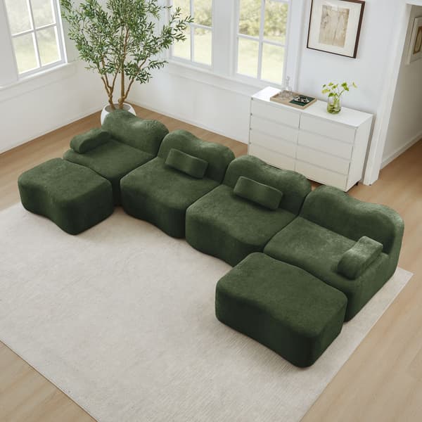 HOMAIRE 4-sits modulsoffa i U-form med 2 ottomaner, grön sammet Grön 384 x 167 x 70 cm