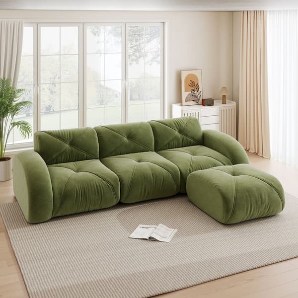HOMAIRE L-formad modulsoffa 3-sits med fotstöd, grön chenille Grön 281 x 171 x 76 cm