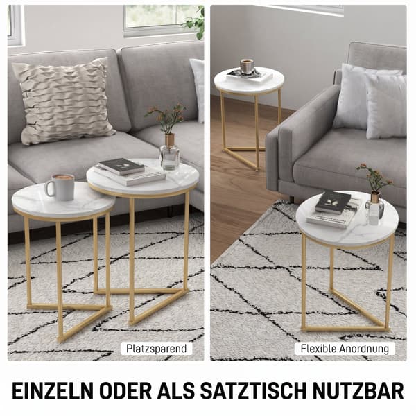 HOMAIRE 2-delars sidobordset med moderna guldfärgade stålelement för vardagsrum och sovrum Guld 45 x 45 x 55 cm