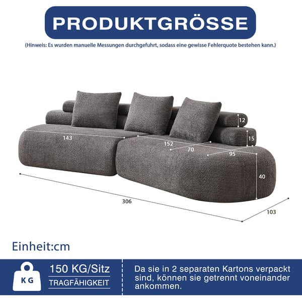 HOMAIRE Modulsoffa i halvmåneformigt Chenille-Design, 3-delad, anthrazitgrå Grå