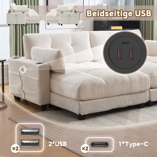 HOMAIRE Beiges 2-sits Cordsoffa med USB och förvaringsfickor Beige