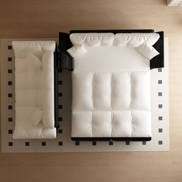 HOMAIRE 190 cm Queen-Size Utdragbar 3-i-1 Sovsoffa i Velour, Beige/Vit Beige 190 x 85 x 91 cm