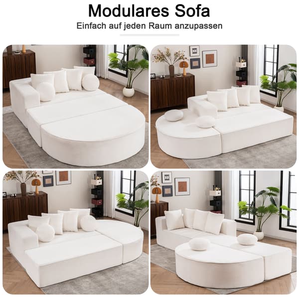 HOMAIRE Modern modulärt skumfyllt soffa utan montering, vit Chenille Vit 263 x 171 x 66 cm