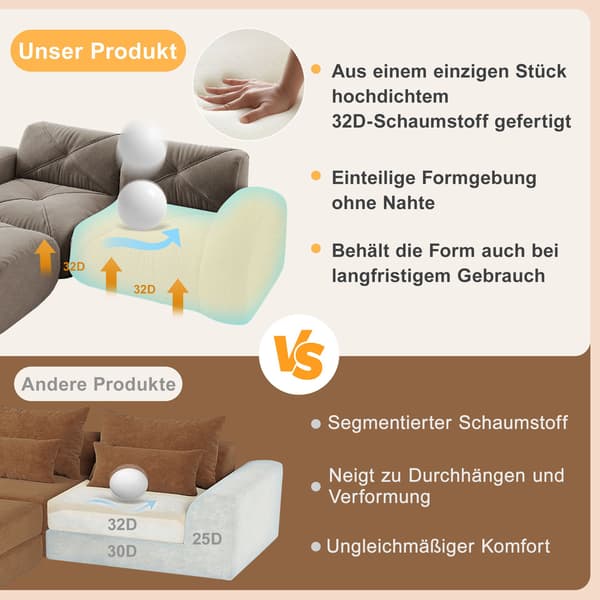 HOMAIRE modulsoffa 2-sits med 2 puffar, taupe, chenille Taupe 204 x 171 x 76 cm