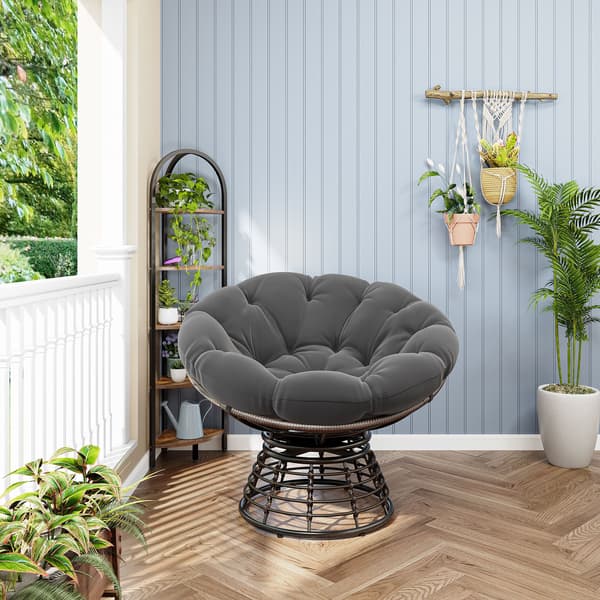 HOMAIRE Ergonomisk Papasan-stol med 360° Sväng, Grå Kudde och Brun Stålram Grå