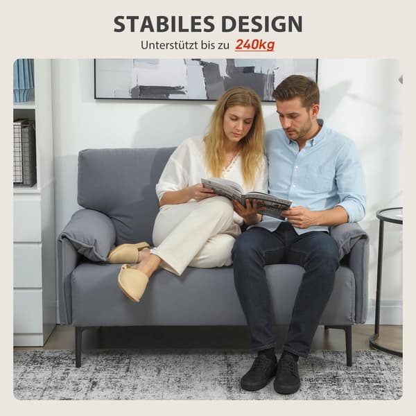 HOMAIRE 2-sits soffa med tjocka kuddar och sammetsliknande tyg, grå Grå