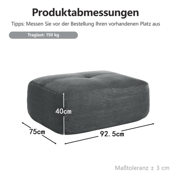 HOMAIRE Hamlet Ottoman i grå Manchester Grå 92.5 x 75 x 40 cm