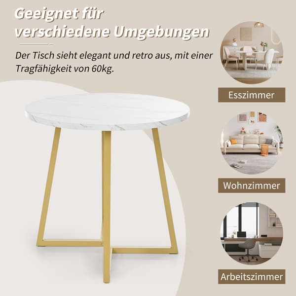 HOMAIRE Rund matbord med marmormönster, vit/guld, Ø80 cm Vit