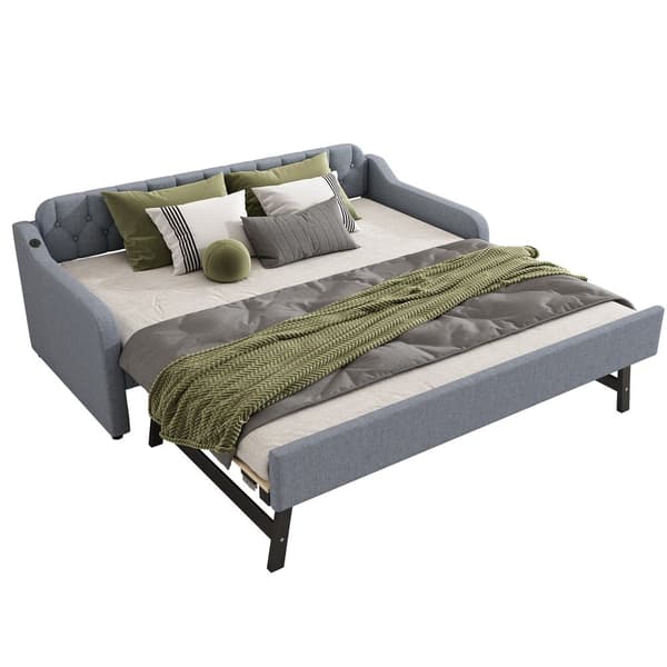 HOMAIRE bäddsoffa med USB-port i linne, modern stil, grå Grå 215 x 191 x 79 cm