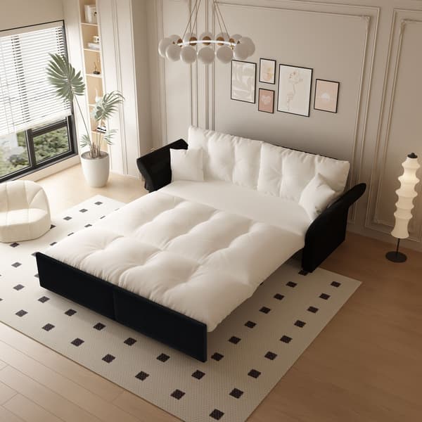 HOMAIRE 190 cm Queen-Size Utdragbar 3-i-1 Sovsoffa i Velour, Beige/Vit Beige 190 x 85 x 91 cm