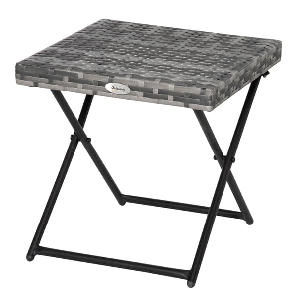 HOMAIRE hopfällbart sidobord i polyrattan 40x40x40 cm grå, robust trädgårdsbord för balkong och uteplats Grå