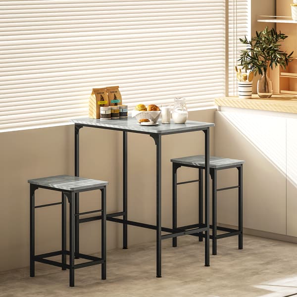 HOMAIRE Bartisch Set med 2 barstolar, grå bordsskiva och svart stålram, 80x50x87 cm Grå