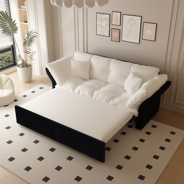 HOMAIRE 190 cm Queen-Size Utdragbar 3-i-1 Sovsoffa i Velour, Beige/Vit Beige 190 x 85 x 91 cm