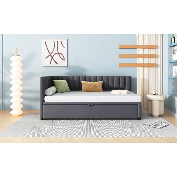 HOMAIRE L-formad multifunktionell bäddsoffa med utdragbar säng, sammet, grå Grå 208 x 97.5 x 75 cm