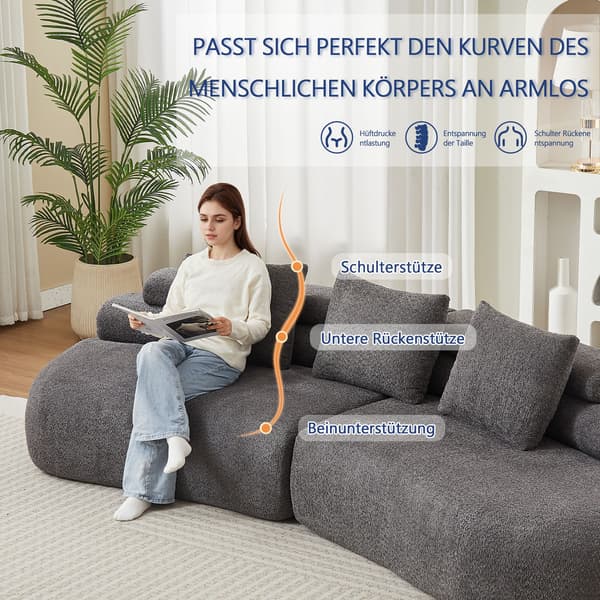 HOMAIRE Modulsoffa i halvmåneformigt Chenille-Design, 3-delad, anthrazitgrå Grå