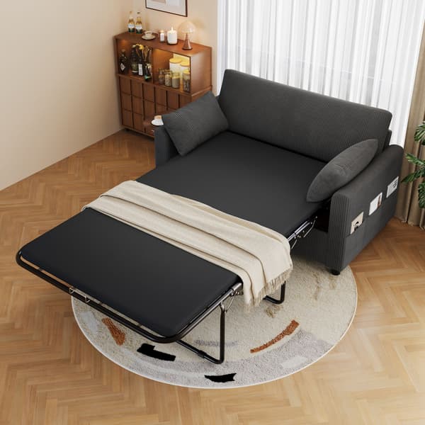 HOMAIRE utdragbar 2-sits bäddsoffa med USB-laddning och sidobord, grå Grå 134 x 82 x 84 cm
