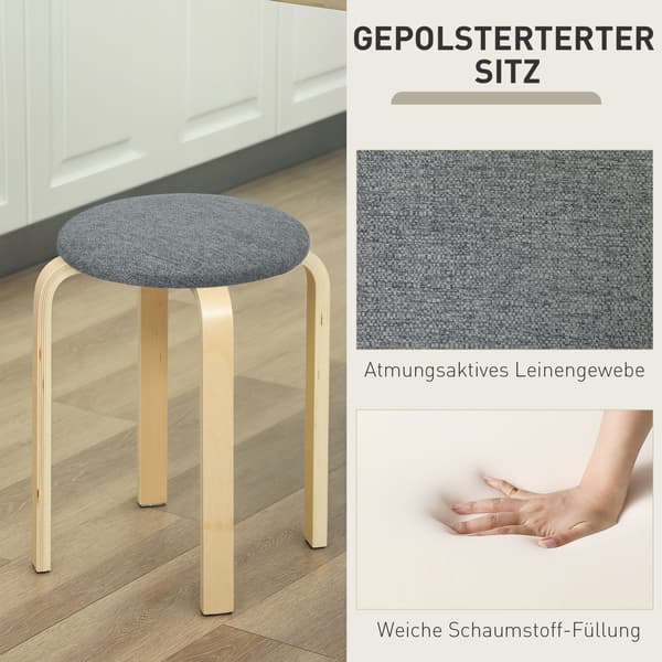 HOMAIRE 4-pack stapelbara sittpallar med stoppad sits, grå, träben, 40x40x45 cm Grå