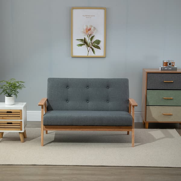HOMAIRE 2-sits soffa 115 cm mörkgrå linne med armstöd och träben Mörkgrå