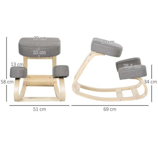 HOMAIRE ergonomisk knästol i björk med grå stoppning, max 120 kg Grå