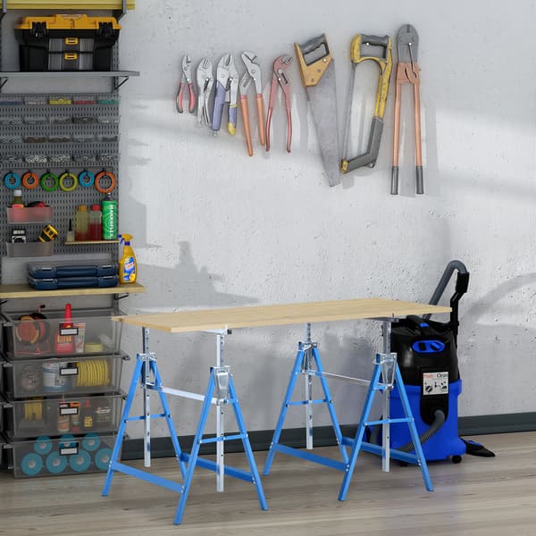 HOMAIRE 2-pack arbetsbockar i stål, vikbara och höjdjusterbara 80-130 cm, max 200 kg, blå Blå