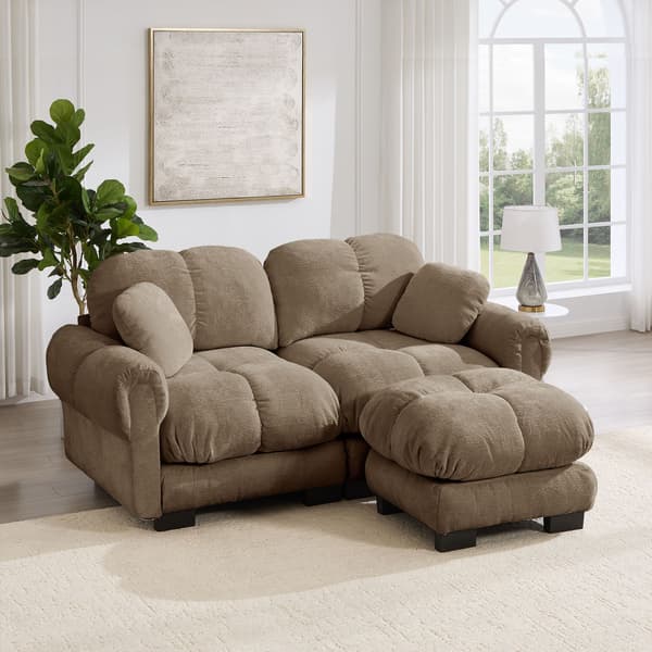 HOMAIRE 2-sits Chenille-soffa med L-form, modulär, elegant design, brun Brun 190 x 149 x 90 cm