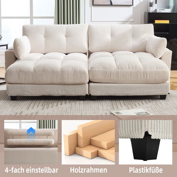 HOMAIRE Beiges 2-sits Cordsoffa med USB och förvaringsfickor Beige