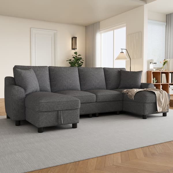 HOMAIRE Modern Chenille U-soffa 2-sits med förvaringsfack, grå 280x137x84 cm Grå 280 x 137 x 84 cm