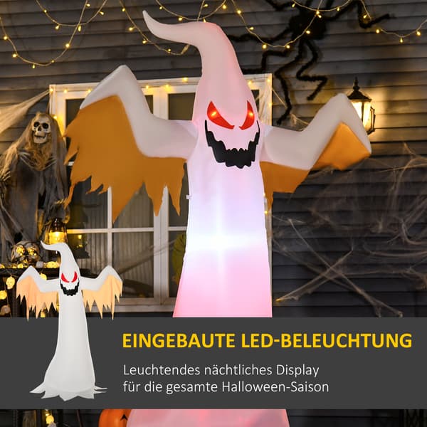 HOMAIRE Halloween uppblåsbart spöke 240 cm med LED-belysning, väderbeständig polyester, vit och röd Vit