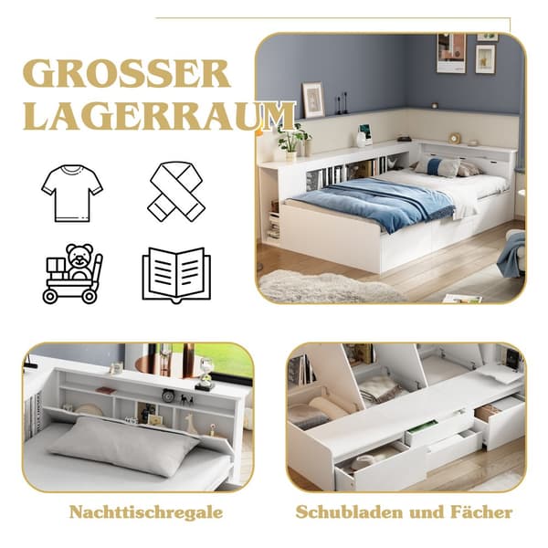 HOMAIRE Multifunktionellt Barnsäng med Förvaringslådor Vit MDF Vit