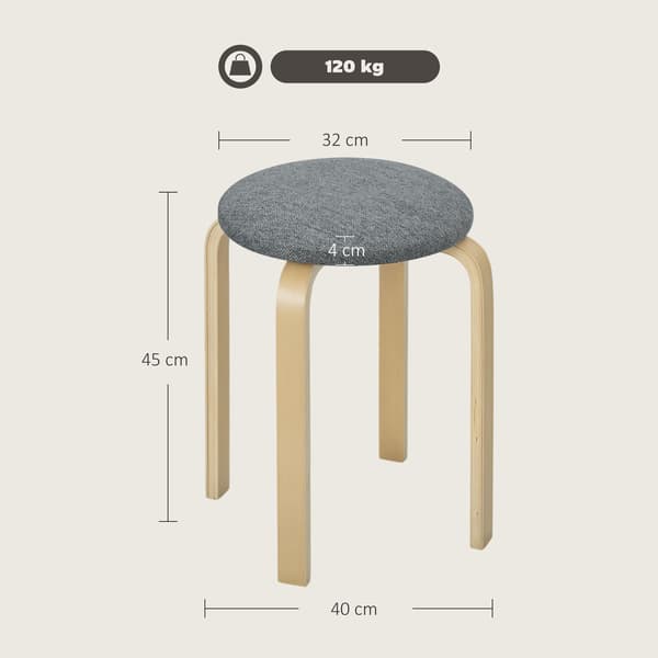 HOMAIRE 4-pack stapelbara sittpallar med stoppad sits, grå, träben, 40x40x45 cm Grå