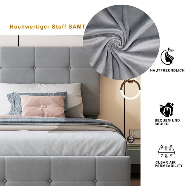 HOMAIRE stoppad säng med hydraulisk förvaring 2-i-1 multifunktionell grå Grå 203 x 180 x 105 cm