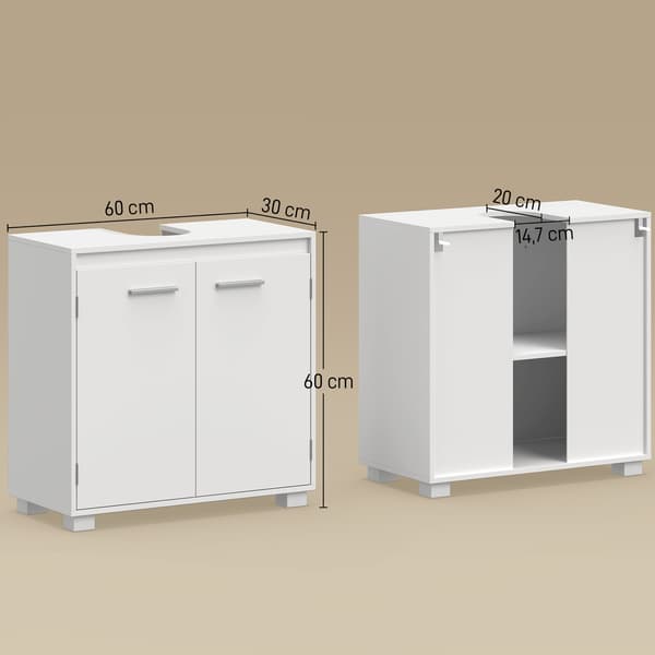 HOMAIRE Vit badskåp med U-förmigt avlopp, justerbart hyllplan, modernt design Vit 60 x 30 x 60 cm