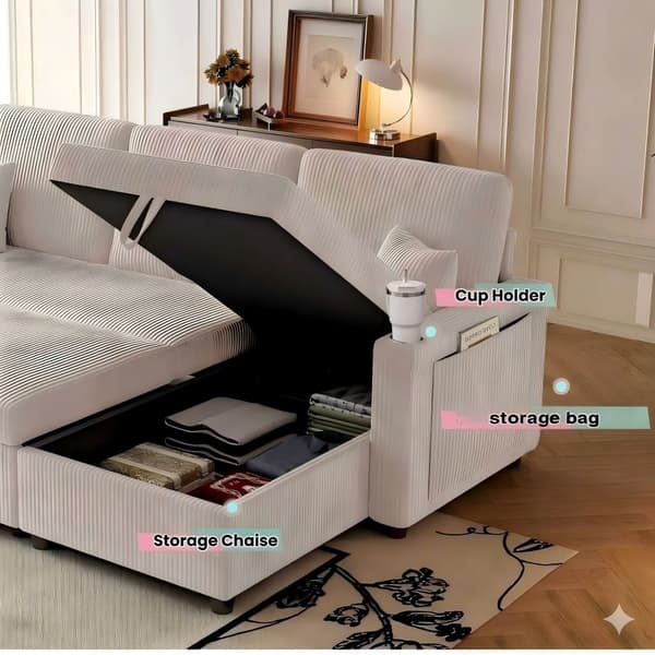 HOMAIRE L-formad bäddsoffa med förvaring i beige Manchester-tyg Beige