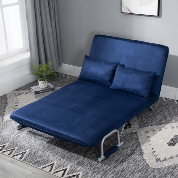 HOMAIRE 2-sits bäddsoffa med 5-läges justerbar rygg, blå polyester och metallram, inkl. kuddar Blå