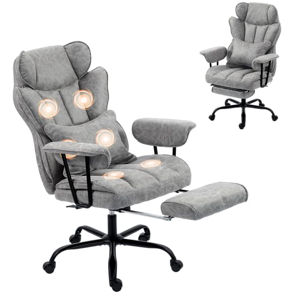 HOMAIRE Massage-Bürostol med värme och justerbar rygg, grå Grå 76 x 77 x 126 cm