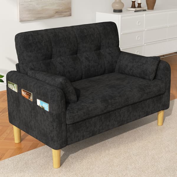 HOMAIRE Modern tvåsitssoffa med mjuka kuddar och sidoficka, grå chenille Grå 119 x 78 x 85 cm