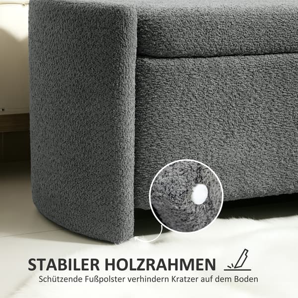 HOMAIRE sittbänk med förvaring, stoppad skobänk 105x44x45,5 cm, grå, eukalyptusträ och polyester Grå